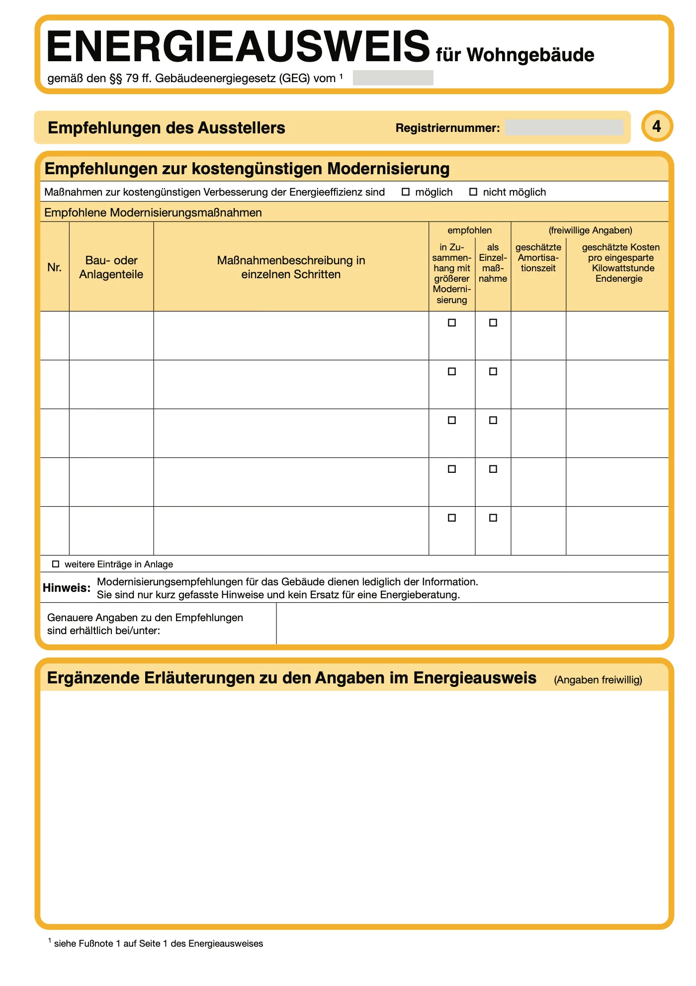 Amtliches Muster Seite 4: Modernisierungsempfehlungen des Ausstellers